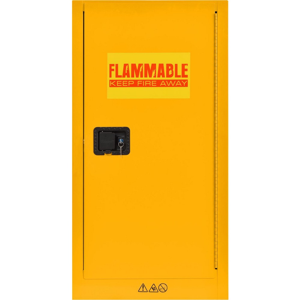 Flammable & Hazardous Storage Cabinets: 16.000 gal Drum, 1.000 Door, 1 Shelf, Manual Closing, Safety Yellow