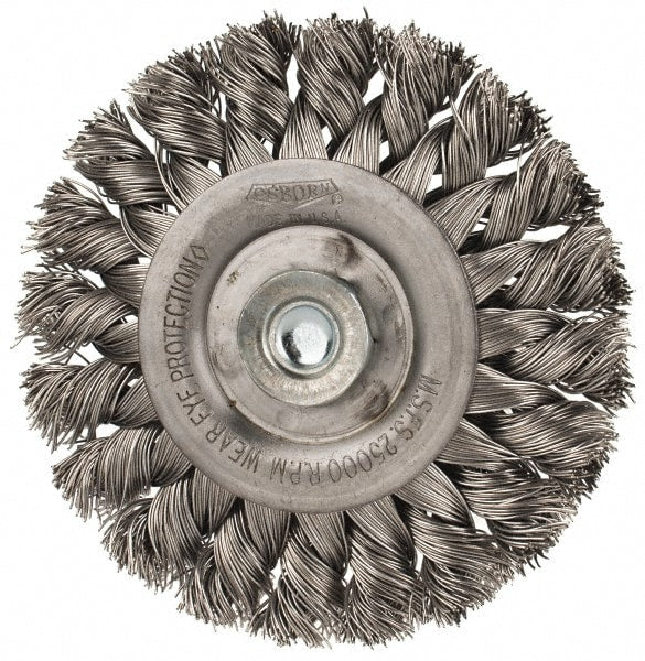Wheel Brush: 3" Wheel Dia, 0.0140" Wire Dia, Knotted Standard Twist