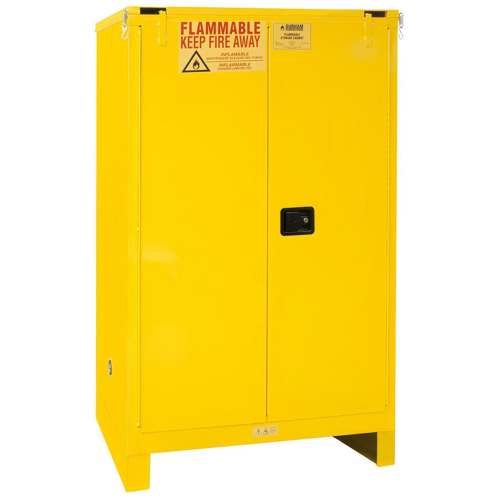 Flammable & Hazardous Storage Cabinets: 90.000 gal Drum, 2.000 Door, 2 Shelf, Self Closing, Safety Yellow