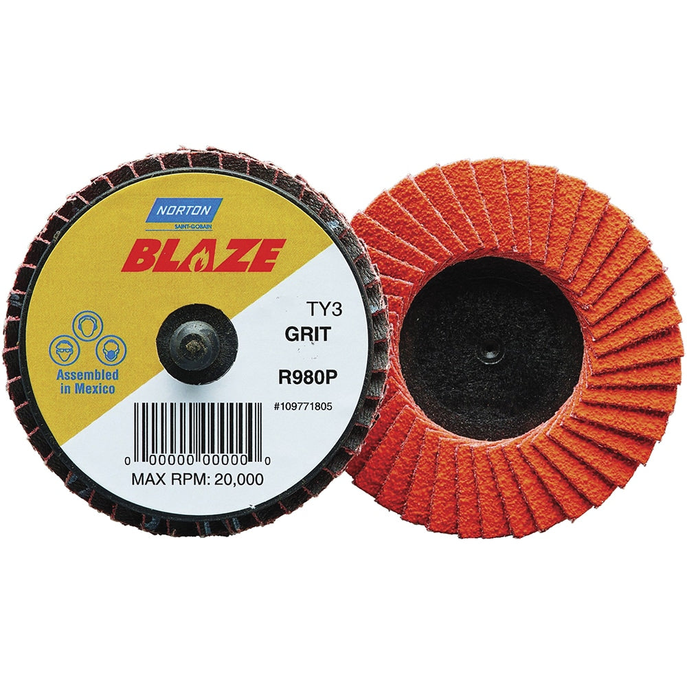 Flap Disc: 3" Dia, 36 Grit, Ceramic Alumina, Flat