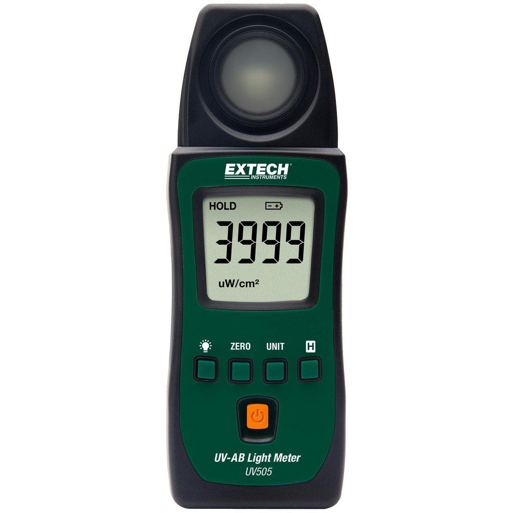 Light Meters; Compatible Lighting: UV AB; Maximum Measurement: 40 mW/cm²; Minimum Measurement: 0.01 mW/cm²; Accuracy: ±5%; Sensor Type: Remote; Display Type: LCD; Memory Type: No Memory; Overall Length: 5.20