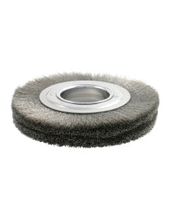 10″ Diameter × 1 1/8″ Width, Stainless Steel, 0.014″ Crimped Bristle, Wheel Brush