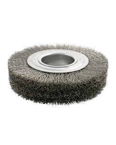 6″ Diameter × 1 3/8″ Width, Stainless Steel, 0.006″ Crimped Bristle, Wheel Brush
