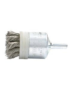 1 1/8″ Diameter × 1/4″ Shank Diameter × 7/8″ Trim Length, 0.014″ Crimped Bristle, Carbon Steel, Knotted End-Banded Brush