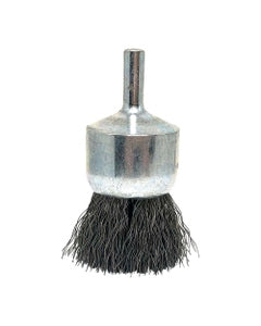 1″ Diameter × 1/4″ Shank Diameter × 7/8″ Trim Length, 0.006″ Crimped Bristle, Carbon Steel, Solid End Brush