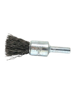 1/2″ Diameter × 1/4″ Shank Diameter × 7/8″ Trim Length, 0.020″ Crimped Bristle, Carbon Steel, Solid End Brush
