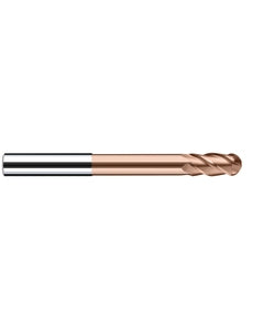 1 mm Cutting Dia. × 6 mm Shank Dia. × 2 mm LOC × 66 mm OAL, 4 Flute, Carbide, Duro-Si, Ballnose Endmill, Sphero-X