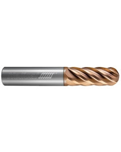 0.5″ Dia. × 0.5″ Shank × 0.625″ DOC × 2.5″ OAL, TPLUS, 6 Flute, Ballnose End Mill