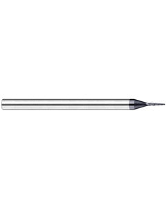 0.045″ Dia. × 1/4″ LOC × 1/4″ Shank Size × 2-1/2″ OAL, 3 Flute, 20 Degrees Body Half Taper Angle, Carbide, AlTiN Nano, Ball, Tapered End Mill