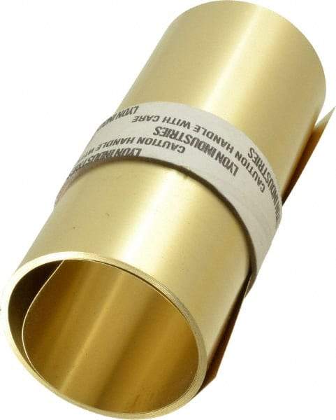 Made in USA - 100 Inch Long x 6 Inch Wide x 0.008 Inch Thick, Roll Shim Stock - Brass - Exact Tool & Supply