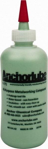 Made in USA - Anchorlube G-771, 8 oz Bottle Cutting Fluid - Water Soluble, For Broaching, Counterboring, Drawing, Drilling, Engraving, Fly-Cutting, Hole Extruding, Milling, Piercing, Punching, Sawing, Seat Forming, Spot Facing, Tapping - Exact Tool & Supply