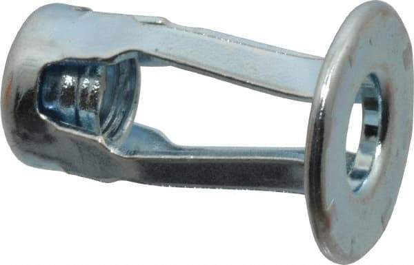 RivetKing - 1/4-20 UNC Thread, Clear Zinc Plated, Steel, Screwdriver Installed Rivet Nut - 1/4 to 0.35" Grip, 5/8" Flange Diam, 29/32" Long - Exact Tool & Supply