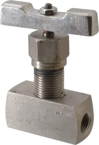 Value Collection - 1/4" Pipe, Inline Hard Seat Needle Valve - FNPT x FNPT Ends, Grade 316 Stainless Steel Valve, 10,000 Max psi - Exact Tool & Supply