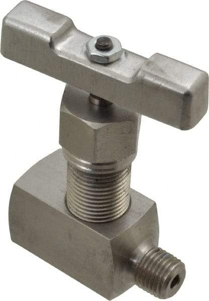 Value Collection - 1/4" Pipe, Inline Hard Seat Needle Valve - MNPT x FNPT Ends, Grade 316 Stainless Steel Valve, 10,000 Max psi - Exact Tool & Supply