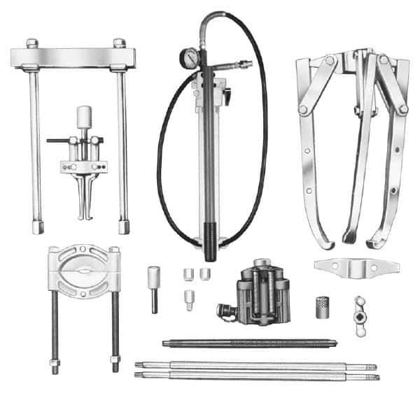 OTC - 18 Piece, 20" Spread, Hydraulic Puller Set - 3 Jaws, 41" OAL, 18-1/2" Reach - Exact Tool & Supply