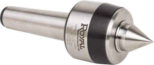 Royal Products - MT5 Taper Shank, 3.45" Head Diam 8,960 Lb Capacity Live Center - 3,500 Max RPM, 2.81" Head Length, 1-1/4" Point Diam, 1.84" Point Len, 3,260 Lb Max Workpc, 10-1/4" OAL, Standard Point - Exact Tool & Supply