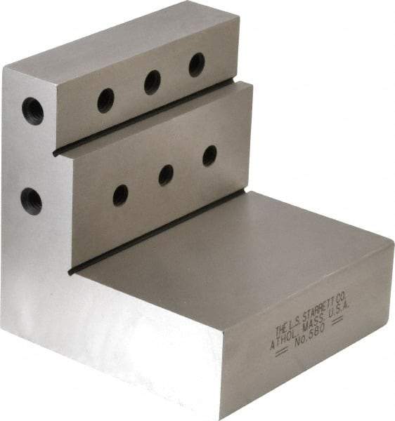 Starrett - 3" Wide x 3" Deep x 3" High Steel Precision-Ground Angle Plate - Stepped Plate, Machined Holes on Surface, Open End, Single Plate - Exact Tool & Supply