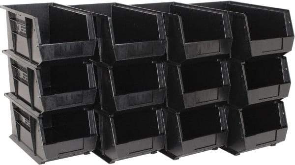 Quantum Storage - 50 Lb. Load Capacity, 14-3/4" Deep, Black Polypropylene Hopper Stacking Bin - 7" High x 8-1/4" Wide x 14-3/4" Long - Exact Tool & Supply