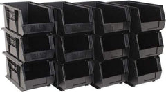 Quantum Storage - 50 Lb. Load Capacity, 14-3/4" Deep, Black Polypropylene Hopper Stacking Bin - 7" High x 8-1/4" Wide x 14-3/4" Long - Exact Tool & Supply