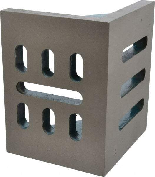 Interstate - 6" Wide x 4-1/2" Deep x 5" High Cast Iron Partially Machined Angle Plate - Slotted Plate, Through-Slots on Surface, Webbed, Single Plate - Exact Tool & Supply