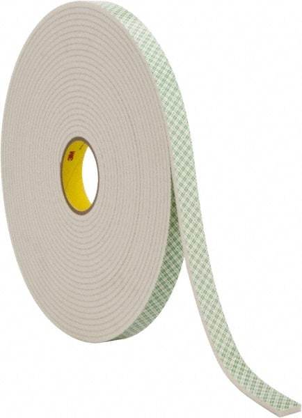 3M - 1" x 18 Yd Acrylic Adhesive Double Sided Tape - 1/4" Thick, Off-White, Urethane Foam Liner, Continuous Roll, Series 4004 - Exact Tool & Supply