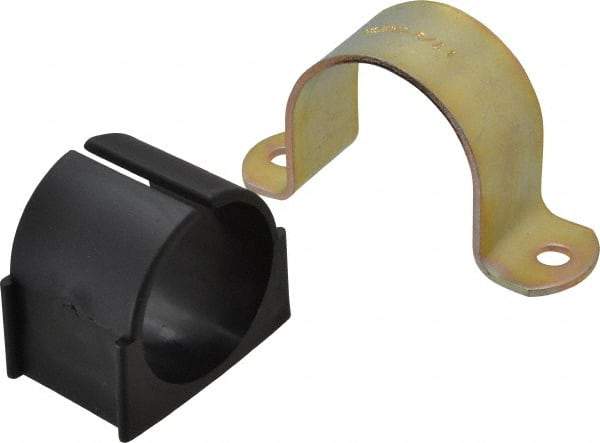 ZSI - 1-1/2 Pipe, Steel, Zinc Plated Pipe Strap with Cushion - 2 Mounting Holes - Exact Tool & Supply