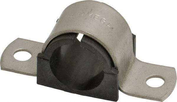 ZSI - 1/2 Pipe, Grade 304 Stainless Steel, Pipe Strap with Cushion - 2 Mounting Holes - Exact Tool & Supply