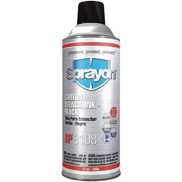 Sprayon - 16 Ounce Container, Black Stencil Ink - Porous or Nonporous - Exact Tool & Supply