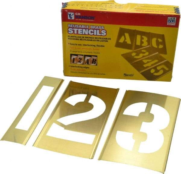 C.H. Hanson - 15 Piece, 4 Inch Character Size, Brass Stencil - Contains Figure Set - Exact Tool & Supply
