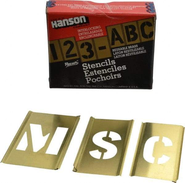 C.H. Hanson - 33 Piece, 1-1/2 Inch Character Size, Brass Stencil - Contains Letter Set - Exact Tool & Supply