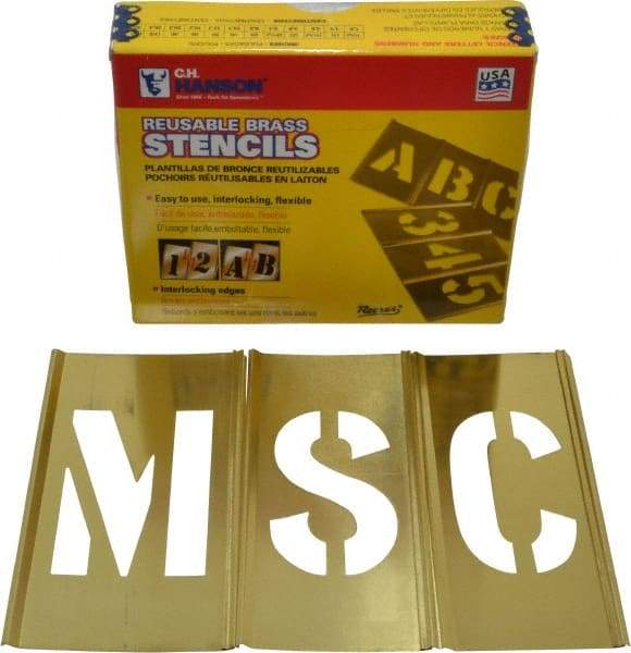 C.H. Hanson - 33 Piece, 2-1/2 Inch Character Size, Brass Stencil - Contains Letter Set - Exact Tool & Supply
