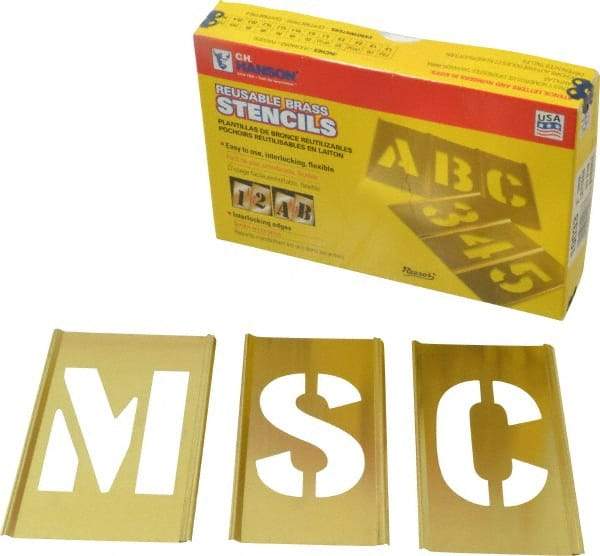 C.H. Hanson - 33 Piece, 3 Inch Character Size, Brass Stencil - Contains Letter Set - Exact Tool & Supply