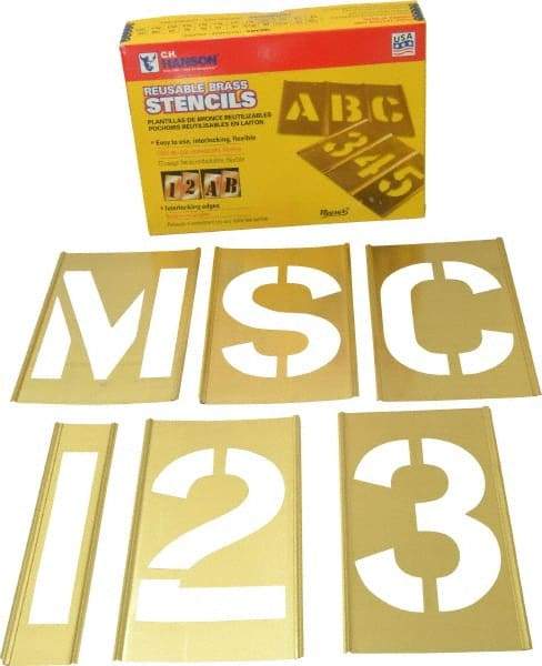 C.H. Hanson - 92 Piece, 5 Inch Character Size, Brass Stencil - Contains Three A Fonts - Exact Tool & Supply
