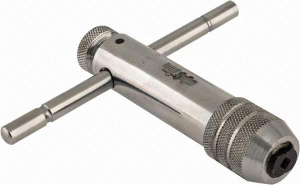 Interstate - 3/16 to 1/2" Tap Capacity, T Handle Tap Wrench - 4-3/8" Overall Length, Ratcheting - Exact Tool & Supply