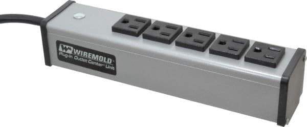 Wiremold - 5 Outlets, 120 Volts, 15 Amps, 6' Cord, Power Outlet Strip - Free Hanging Mount, 5-15 NEMA Configuration, 9-1/4" Strip, cULus Listed - Exact Tool & Supply