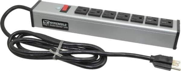Wiremold - 7 Outlets, 120 Volts, 15 Amps, 6' Cord, Power Outlet Strip - Free Hanging Mount, 5-15 NEMA Configuration, 13" Strip, cULus Listed - Exact Tool & Supply