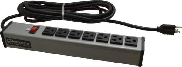 Wiremold - 7 Outlets, 120 Volts, 15 Amps, 15' Cord, Power Outlet Strip - Free Hanging Mount, 5-15 NEMA Configuration, 13" Strip, cULus Listed - Exact Tool & Supply