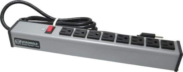 Wiremold - 8 Outlets, 120 Volts, 15 Amps, 6' Cord, Power Outlet Strip - Free Hanging Mount, 5-15 NEMA Configuration, 15" Strip, cULus Listed - Exact Tool & Supply