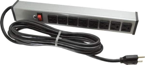 Wiremold - 8 Outlets, 120 Volts, 15 Amps, 15' Cord, Power Outlet Strip - Free Hanging Mount, 5-15 NEMA Configuration, 15" Strip, cULus Listed - Exact Tool & Supply