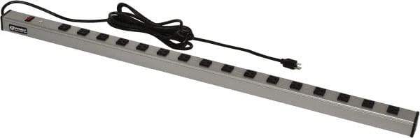 Wiremold - 16 Outlets, 120 Volts, 15 Amps, 15' Cord, Power Outlet Strip - Raceway Mount, 5-15 NEMA Configuration, 48" Strip, cULus Listed - Exact Tool & Supply