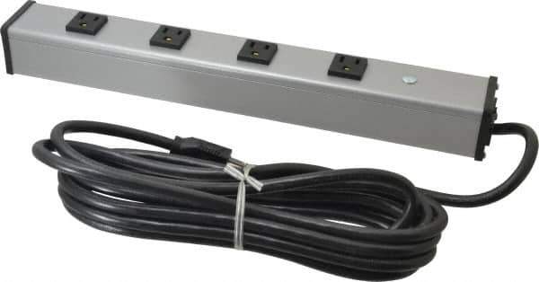 Wiremold - 4 Outlets, 120 Volts, 15 Amps, 15' Cord, Power Outlet Strip - Free Hanging Mount, 5-15 NEMA Configuration, 16" Strip, cULus Listed - Exact Tool & Supply