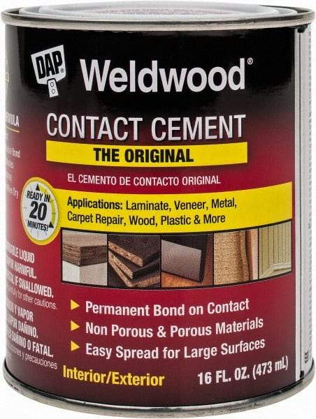 DAP - 16 oz Can Tan Contact Adhesive - 15 min Working Time, Bonds to Cardboard, Concrete, Metal, Paper, Particle Board, Rubber & Wood - Exact Tool & Supply