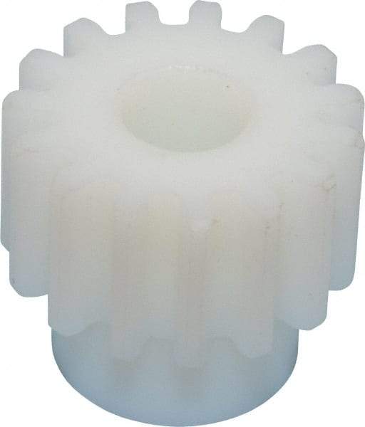 Poly Hi Solidur - 12 Pitch, 1-1/4" Pitch Diam, 1.417" OD, 15 Tooth Spur Gear - 3/4" Face Width, 1/2" Bore Diam, 1" Hub Diam, 14.5° Pressure Angle, Nylon - Exact Tool & Supply