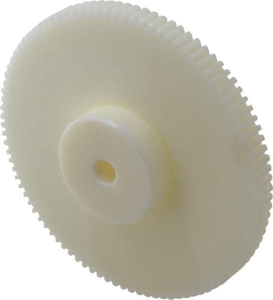 Poly Hi Solidur - 16 Pitch, 6" Pitch Diam, 6-1/8" OD, 96 Tooth Spur Gear - 1/2" Face Width, 1/2" Bore Diam, 2-1/4" Hub Diam, 14.5° Pressure Angle, Nylon - Exact Tool & Supply