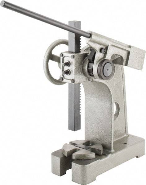 Interstate - 2-1/2" Ram, 6" Throat Depth, 3 Ton Manual Arbor Press - 12-5/8" Max Work Height x 12" Max Work Width, Ratchet Leverage, 20:1 Leverage Ratio, 8" Base Width x 18" Base Depth - Exact Tool & Supply
