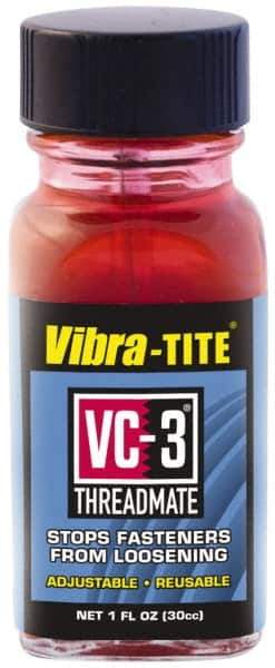 Vibra-Tite - 1 Fluid Ounce Bottle, Red, Low Strength Threadlocker - Series VC-3, 24 hr Full Cure Time, Hand Tool, Heat Removal - Exact Tool & Supply