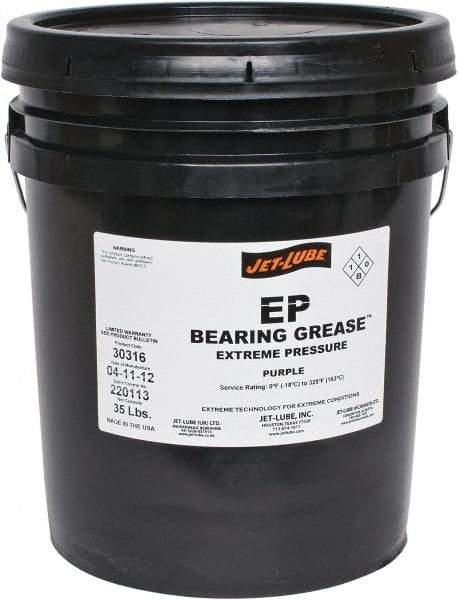 Jet-Lube - 35 Lb Pail Extreme Pressure Grease - Purple, Extreme Pressure, 325°F Max Temp, NLGIG 2, - Exact Tool & Supply
