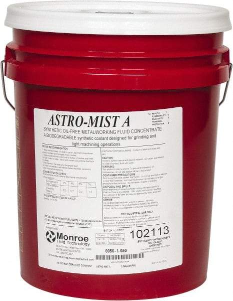 Monroe Fluid Technology - Astro-Mist A, 5 Gal Pail Grinding Fluid - Synthetic, For Light Machining - Exact Tool & Supply