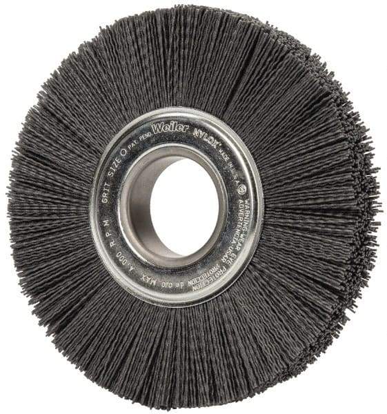 Weiler - 8" OD, 2" Arbor Hole, Crimped Nylon Wheel Brush - 1" Face Width, 2-1/4" Trim Length, 0.04" Filament Diam, 3,600 RPM - Exact Tool & Supply
