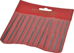 Value Collection - 12 Piece Swiss Pattern File Set - 4" Long, 2 Coarseness, Round Handle, Set Includes Barrette, Crossing, Equalling, Flat, Half Round, Knife, Round, Round Edge Joint, Slitting, Square, Three Square - Exact Tool & Supply